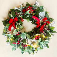 Carregar imagem no visualizador da galeria, Regal Holiday Glam 24 Christmas Wreath, Prelit with Frosty Branches, Snowy Pinecones, Red Bows and Berry Clusters
