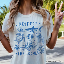 Carregar imagem no visualizador da galeria, Respect the Locals Ocean Animals T-Shirt, Cute White and Natural Vacation Tee