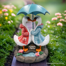 Carregar imagem no visualizador da galeria, Romantic Swan Couple Under an Umbrella Solar Powered Garden Statue, 10" Lighted Outdoor Bird Figurine Decor