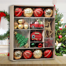 Carregar imagem no visualizador da galeria, Rustic Christmas Adventure Ornament Bauble 60 Piece Set, Camping Truck, Acorns, Woods Theme