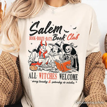 Carregar imagem no visualizador da galeria, Salem Book Club Witches T-Shirt, Spooky Halloween Reading Girl Tee