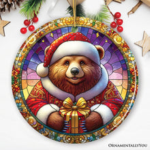 Carregar imagem no visualizador da galeria, Santa Bear Stained Glass Style Ceramic Ornament, Christmas Gift and Decor