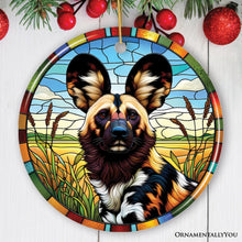 Carregar imagem no visualizador da galeria, Savannah's Wild Dog Stained Glass Style Ceramic Ornament, Safari Animals Christmas Gift and Decor