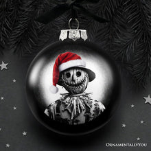 Carregar imagem no visualizador da galeria, Scarecrow Christmas Spooky Portrait Glass Ornament, Black Horror Halloween Tree Decoration