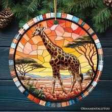 Carregar imagem no visualizador da galeria, Serengeti Splendor Giraffe Stained Glass Style Ceramic Ornament, Safari Animals Christmas Gift and Decor