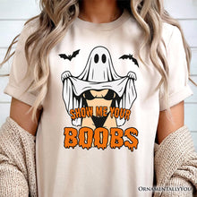 Load image into Gallery viewer, Show Me Your Boobs Halloween T-Shirt, Funny Naughty Pun Ghost Tee for Adults