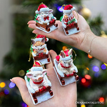 Carregar imagem no visualizador da galeria, Sleigh-Borne Animal Ensemble Set of 5 Christmas Ornaments, Horse, Goat, Pig, Donkey, and Duck