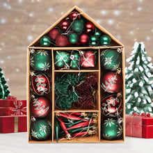 Carregar imagem no visualizador da galeria, Sophisticated Red and Green Saturated Ornament Ball Bundle Set, Refined Forest Nature Glittered Patterns on Baubles, 70 Pieces