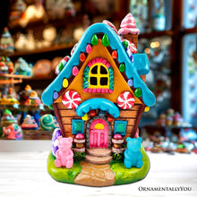 Carregar imagem no visualizador da galeria, Sugary Haven Candy House Tabletop Figurine, 7" LED Christmas Gingerbread Style Home Decoration