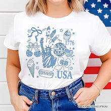 Load image into Gallery viewer, USA Liberty Retro Coquette T-Shirt, 1776 Patriotic 4th of July Tee