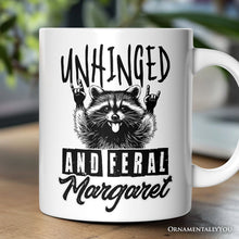 Carregar imagem no visualizador da galeria, Unhinged and Feral Personalized Mug, Funny Raccoon Rock Hands Gift with Custom Name