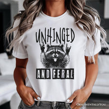 Load image into Gallery viewer, Unhinged and Feral Raccoon T-Shirt, Funny Rock Hands White and Natural Tee for Wild People
