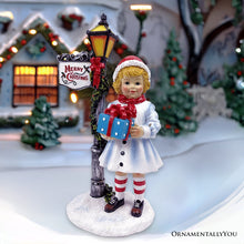 Carregar imagem no visualizador da galeria, Victorian Style Christmas Girl and Street Lamp Tabletop Figurine, 8" Vintage Holiday Statue of a Gift Carrying Belle