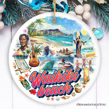 Carregar imagem no visualizador da galeria, Waikiki Beach Hawaiian Paradise Ornament, Pacific Island Cultural Christmas Gift and Souvenir