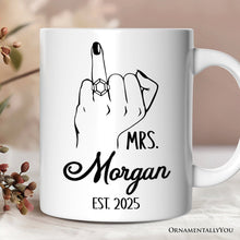 Load image into Gallery viewer, Wedding Ring Finger Mrs Personalized Mug, Married Engaged Gift For Women With Custom Name
