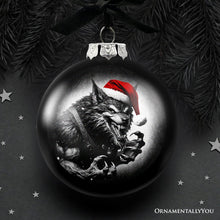 Carregar imagem no visualizador da galeria, Werewolf Christmas Spooky Portrait Glass Ornament, Black Horror Halloween Tree Decoration