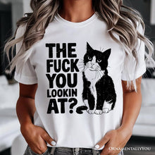 Load image into Gallery viewer, What Are You Looking At T-Shirt, Sarcastic Cat Lover White Tee for Sassy People