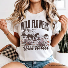 Carregar imagem no visualizador da galeria, Wild Flowers and Wild Horses T-Shirt, Retro Western White and Natural Tee for Free-Spirited Women