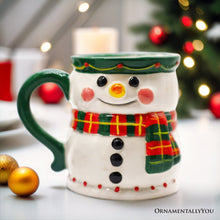 Carregar imagem no visualizador da galeria, Wonderful Plaid Scarf Snowman 4" Ceramic Mug, Kitchen Christmas Drinkware Decoration