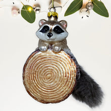 Load image into Gallery viewer, Woodland Raccoon Glass Christmas Ornament