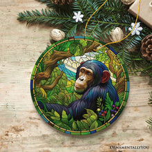 Carregar imagem no visualizador da galeria, A Primate Safari Chimpanzee Stained Glass Style Ceramic Ornament, African Animals Christmas Gift and Decor