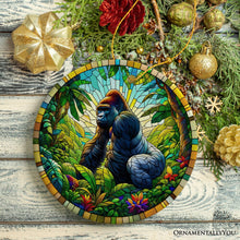 Carregar imagem no visualizador da galeria, A Primate Safari Gorilla Stained Glass Style Ceramic Ornament, African Animals Christmas Gift and Decor