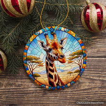 Load image into Gallery viewer, African Giraffe Stained Glass Style Ceramic Ornament, Safari Animals Christmas Gift and Decor