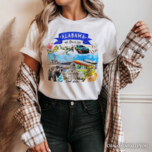 Load image into Gallery viewer, Artistic Alabama State Themes and Landmarks T-Shirt, Tee for History and Travel Lovers