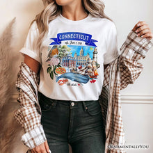Load image into Gallery viewer, Artistic Connecticut State Themes and Landmarks T-Shirt, Tee for History and Travel Lovers