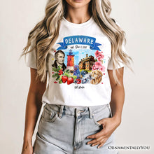 Load image into Gallery viewer, Artistic Delaware State Themes and Landmarks T-Shirt, Tee for History and Travel Lovers
