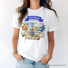 Load image into Gallery viewer, Artistic Georgia State Themes and Landmarks T-Shirt, Tee for History and Travel Lovers