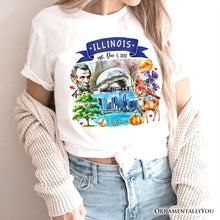 Load image into Gallery viewer, Artistic Illinois State Themes and Landmarks T-Shirt, Tee for History and Travel Lovers