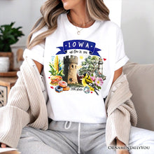 Load image into Gallery viewer, Artistic Iowa State Themes and Landmarks T-Shirt, Tee for History and Travel Lovers