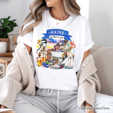 Load image into Gallery viewer, Artistic Maine State Themes and Landmarks T-Shirt, Tee for History and Travel Lovers