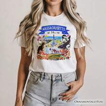 Carregar imagem no visualizador da galeria, Artistic Massachusetts State Themes and Landmarks T-Shirt, Tee for History and Travel Lovers
