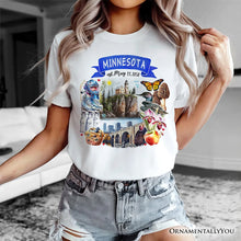 Load image into Gallery viewer, Artistic Minnesota State Themes and Landmarks T-Shirt, Tee for History and Travel Lovers