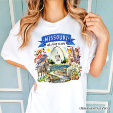 Load image into Gallery viewer, Artistic Missouri State Themes and Landmarks T-Shirt, Tee for History and Travel Lovers