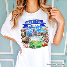 Load image into Gallery viewer, Artistic Oklahoma State Themes and Landmarks T-Shirt, Tee for History and Travel Lovers