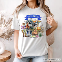 Load image into Gallery viewer, Artistic South Dakota State Themes and Landmarks T-Shirt, Tee for History and Travel Lovers
