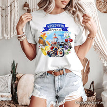 Carregar imagem no visualizador da galeria, Artistic Wisconsin State Themes and Landmarks T-Shirt, Tee for History and Travel Lovers