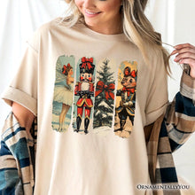 Load image into Gallery viewer, Ballet and Nutcracker Christmas T‑Shirt, Coquette Bow and Mouse Vintage Holiday Tee