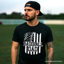 Load image into Gallery viewer, Baseball Dad T-Shirt, Black and White Patriotic Tee for Sports Fathers