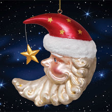 Load image into Gallery viewer, Celestial Crescent Moon Santa Glass Christmas Ornament