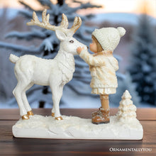 Carregar imagem no visualizador da galeria, (Pre-Order) Charming Deer and Little Girl Figurine, 7.5" Vintage Christmas Garden Statue
