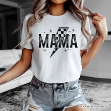 Cargar imagen en el visor de la galería, Checkered Lightning Bolt Mama Tee, Vintage Retro Black and White Tee for Energetic Moms