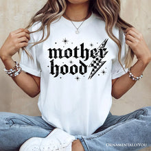 Cargar imagen en el visor de la galería, Checkered Motherhood Lightning T-Shirt, Black and White Retro Tee for Strong Mothers