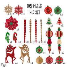 Cargar imagen en el visor de la galería, Christmas Sensation Mega Holiday Ornament Set, 108 Unique Baubles, Trees, Candycanes, and Snowflakes