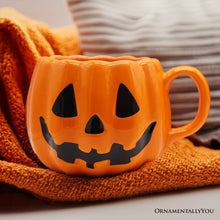 Load image into Gallery viewer, Classic Jack O' Lantern Ceramic 4" Pumpkin Mug, Halloween Drinkware and Spooky Fall Decor