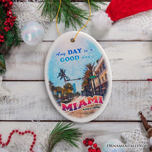 Cargar imagen en el visor de la galería, Classic Miami Living Stroll Through Paradise Ornament, Scenic Ocean Drive Artwork Souvenir