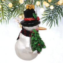 Load image into Gallery viewer, Comfy Snowman and Radiant Christmas Tree Blown Glass Holiday Ornament